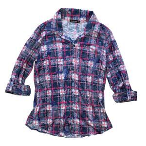 David Cline y2K Blue Pink White Plaid Button Up Top XS